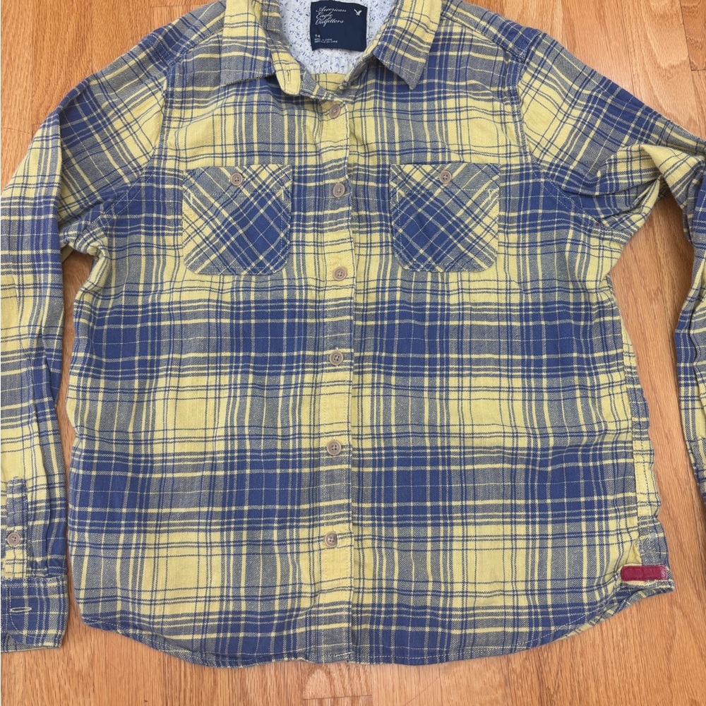 American Eagle Outfitters Yellow and Blue Checkered Shirt Kids size 14 Western